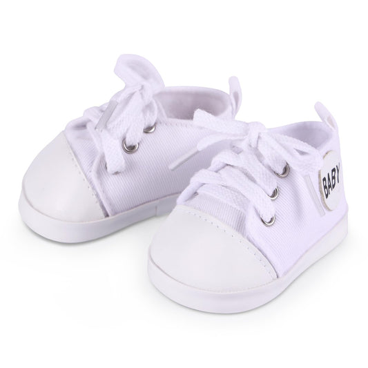 Baby Doll Shoes, 17-22 Inch Baby Doll Accessories Doll Canvas Shoes with Laces for Realistic Baby Dolls Girls & Boys, White with Letter Pattern