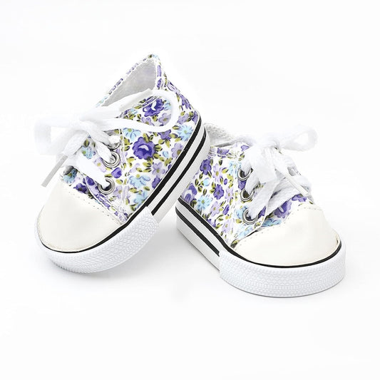 18 Inch Doll Canvas Shoes for 18 Inch American Dolls, Floral Upper and Lace Up Design, Available in 8 Patterns and Colors, for 18 Inch Girl Dolls and Other 18 Inch Doll Accessories