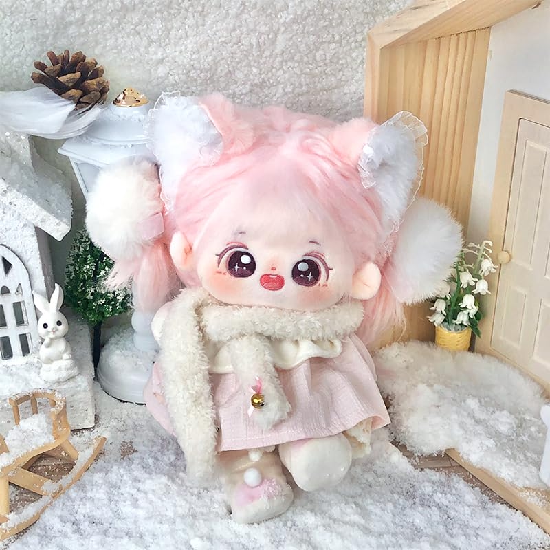 Plush Doll Clothes Set, Cute Pink Stuffed Clothes for 20cm/8in Cotton Dolls, Kawaii 4-Piece Set Doll Dress up Accessories Toys Gifts for Girls