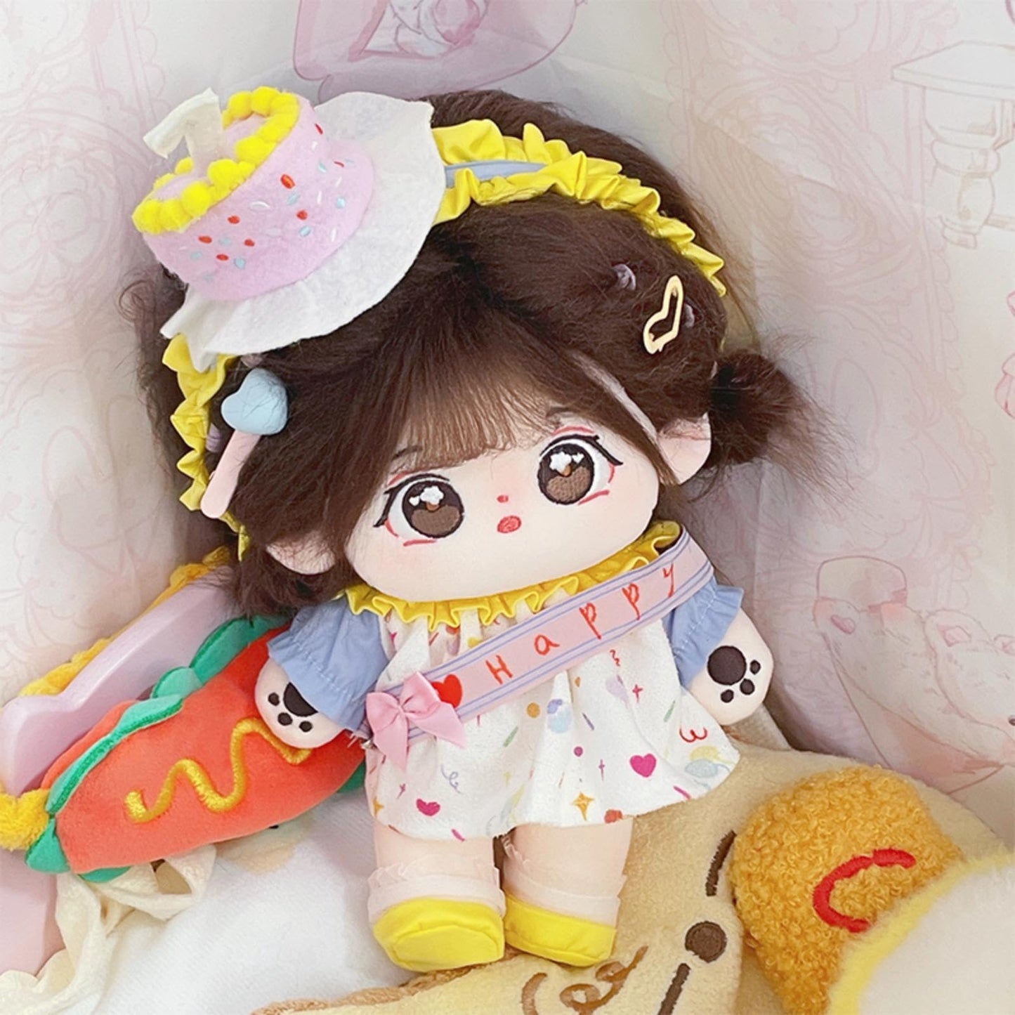 Plush Doll Clothes Set, Cute Stuffed Animal Clothes for 20cm/8in Cotton Dolls, Kawaii Happy Birthdiy 5-Piece Set Stuffed Doll Dress up Accessories Toys Gifts for Girls