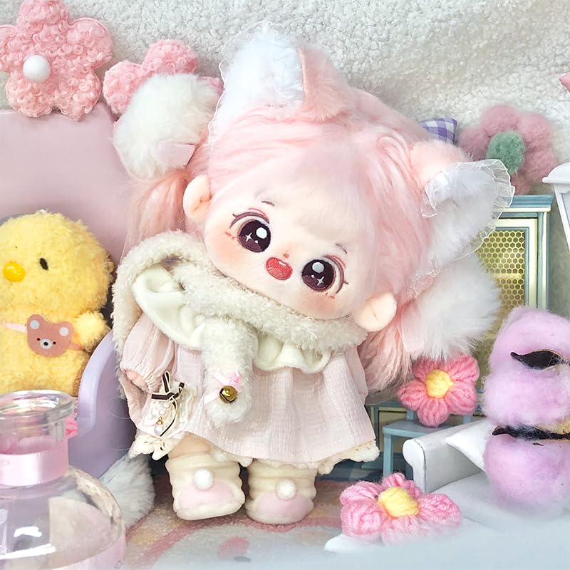 Plush Doll Clothes Set, Cute Pink Stuffed Clothes for 20cm/8in Cotton Dolls, Kawaii 4-Piece Set Doll Dress up Accessories Toys Gifts for Girls