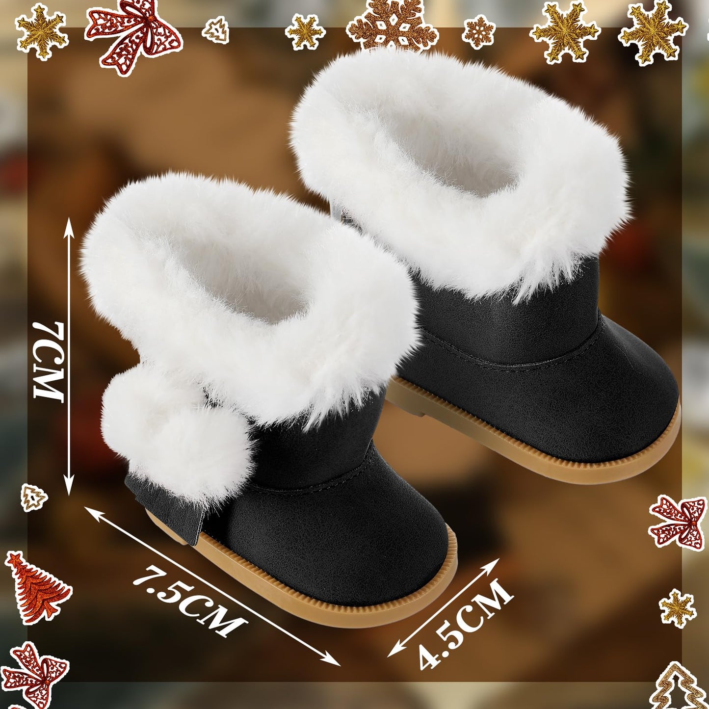 3 Pairs Christmas18 Inch Doll Shoes Boots Dolls Winter Snow Doll Boots Accessories(Black White Brown)