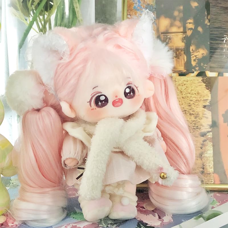 Plush Doll Clothes Set, Cute Pink Stuffed Clothes for 20cm/8in Cotton Dolls, Kawaii 4-Piece Set Doll Dress up Accessories Toys Gifts for Girls