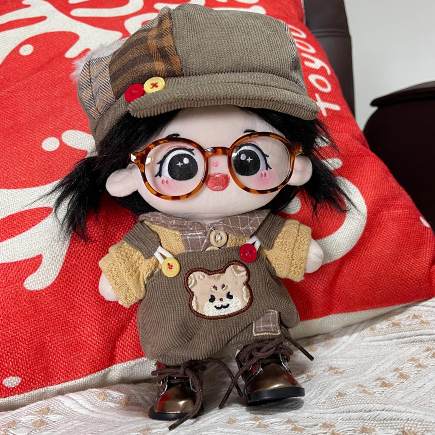 Soft Stuffed Animal Clothes, Cute 20cm Plush Doll Clothes Set for Stuffed Animals, Hat Shirt Shoes Glasses Bag Bib Pants 20cm Doll Clothes (Leopard Doll Clothes Set-20cm/8)