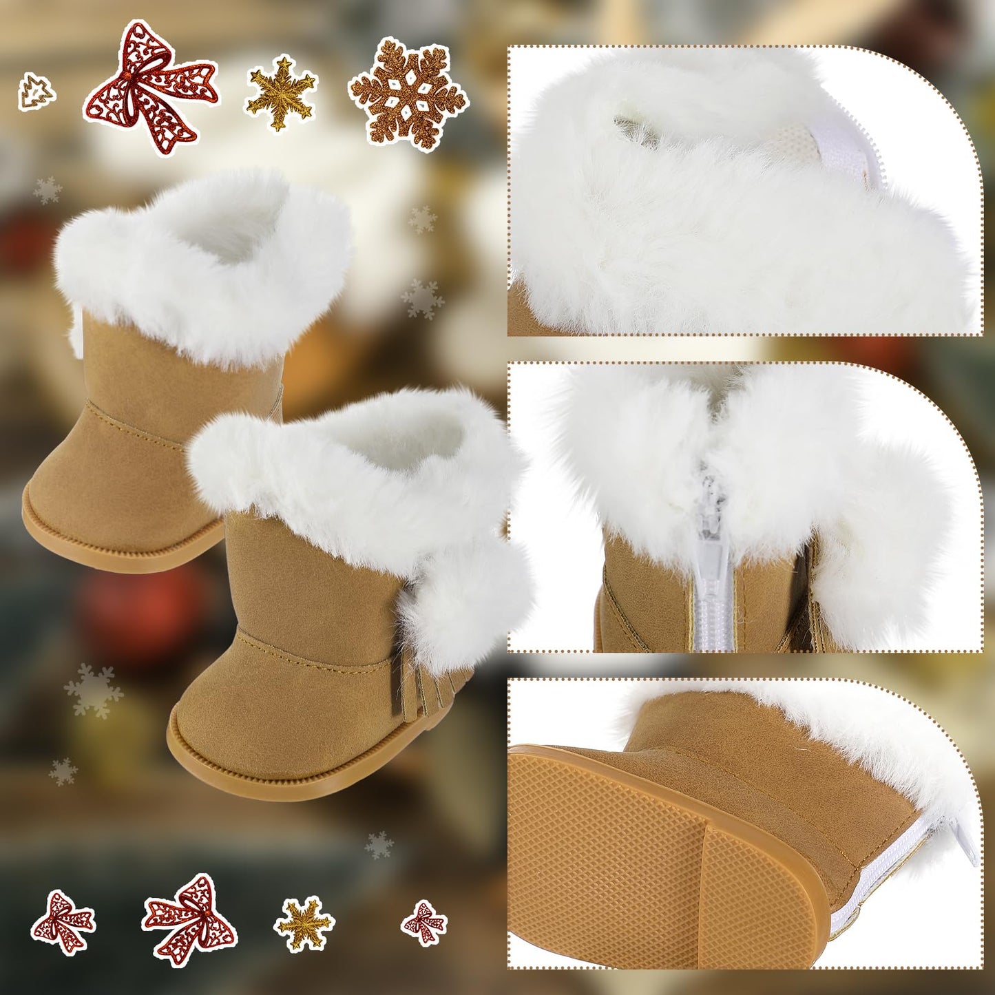 3 Pairs Christmas18 Inch Doll Shoes Boots Dolls Winter Snow Doll Boots Accessories(Black White Brown)