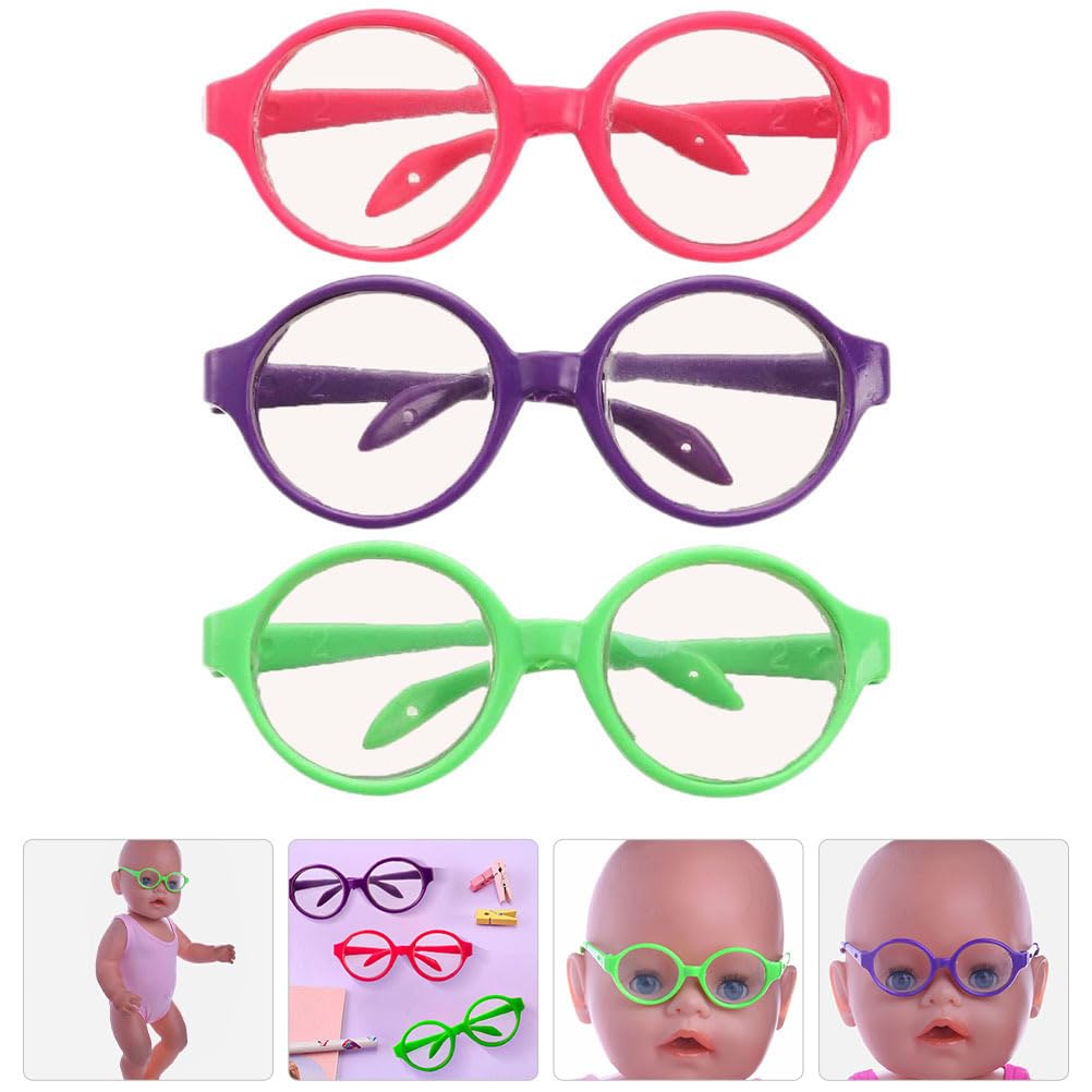 Girl Toys 3 Pairs Doll Glasses Doll Eyeglasses Miniature Plastic Glasses Round Glasses Frame Mini Glasses for 18 Inches Dolls Toy