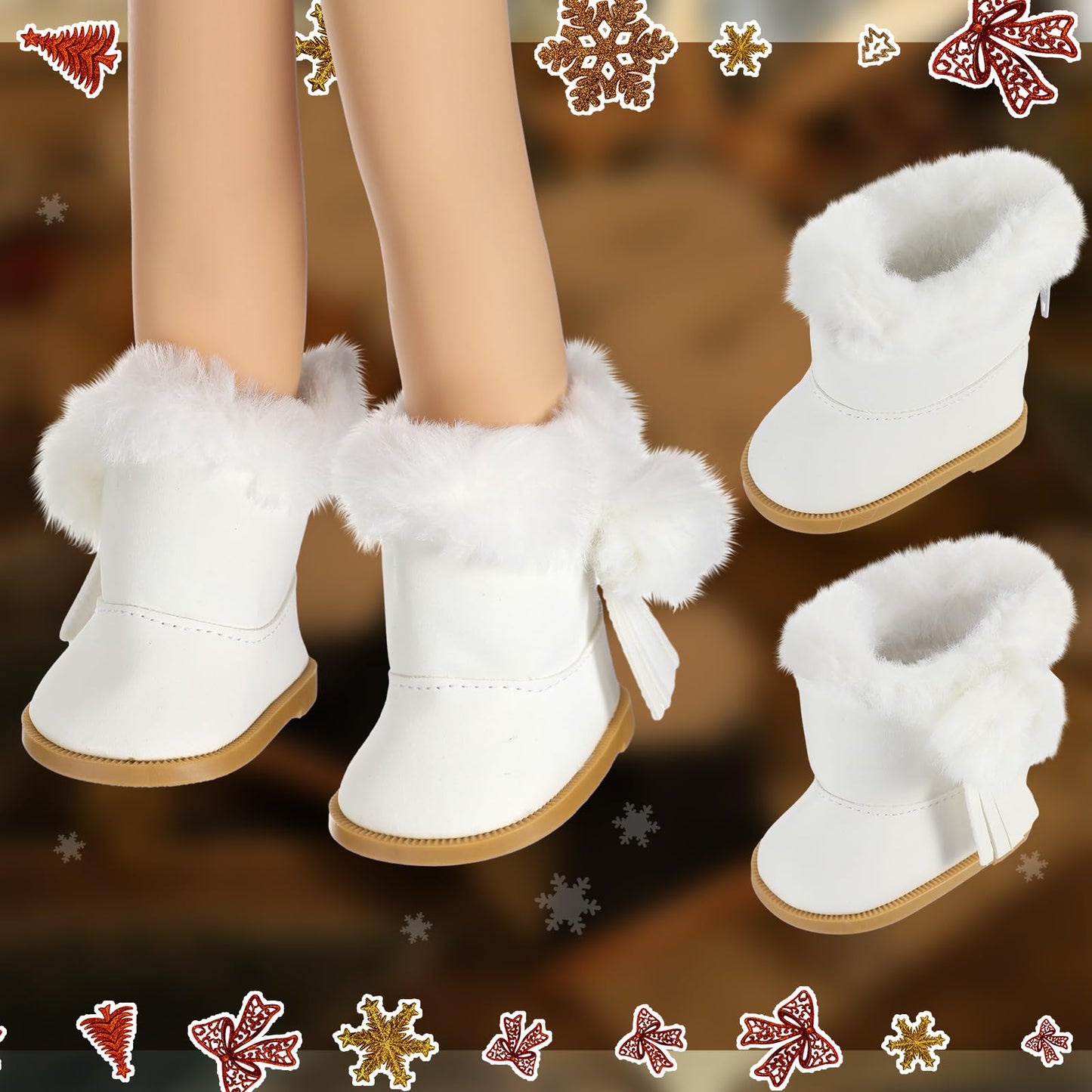 3 Pairs Christmas18 Inch Doll Shoes Boots Dolls Winter Snow Doll Boots Accessories(Black White Brown)